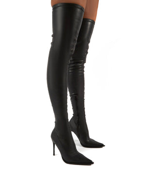 Reaction Black Pu Stiletto Heeled Over The Knee Boots