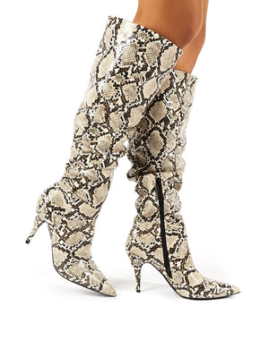 Nicole Snakeskin Slouch Knee High Boots