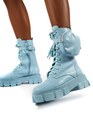 Intention Blue Chunky Sole Pouch Ankle Boots