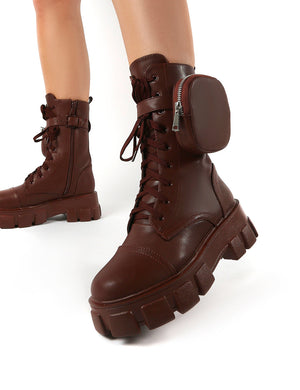 Intention Wide Fit Chocolate Chunky Sole Pouch Ankle Boots