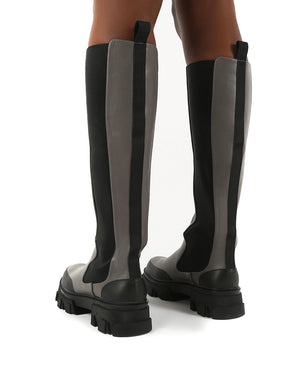 Monique Grey Chunky Sole Knee High Boots