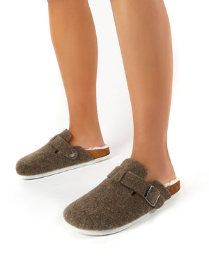 Winona Beige Faux Fur Lined Clog Slippers