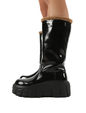 Wynter Black Shearling Lined Knee High Ankle Boots