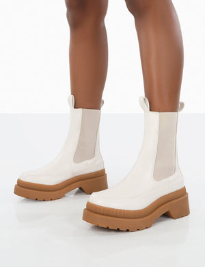 Rise Wide Fit White Chunky Rubber Sole chelsea Boots