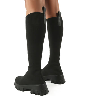 Future Black Knit Chunky Sole Knee High Boots