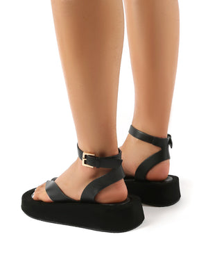 Think Black PU Toe Strap Buckle Detail Sandals