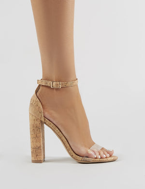 Cork heels with clear strap on sale
