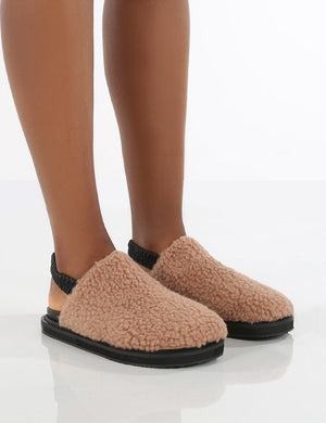 Fortune Blush Fluffy Faux Fur Sling Back Slippers