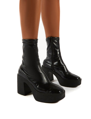 Jade Black PU Block Heeled Ankle Boots