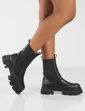Wonder Black Chunky Sole Ankle Boot