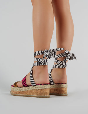 Presca Lace Up Sandals in Mixed Animal Print