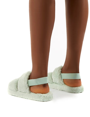 Lullaby Mint Fluffy Strap Back Slippers