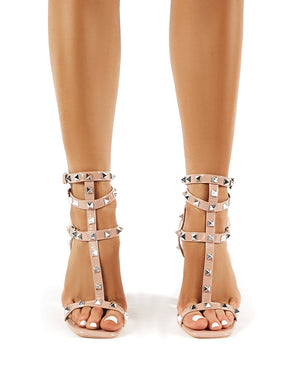 Finally Nude Patent Studded Block Heels
