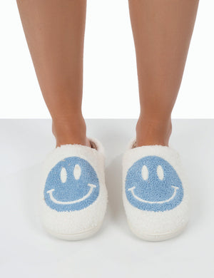 Smile Blue Printed Smiley Face Slippers