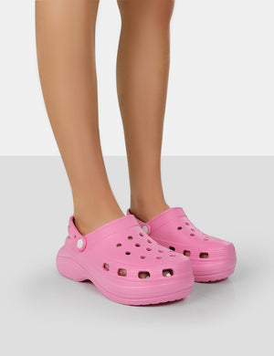 Vista Hot Pink Rubber Platform Clog Sandals