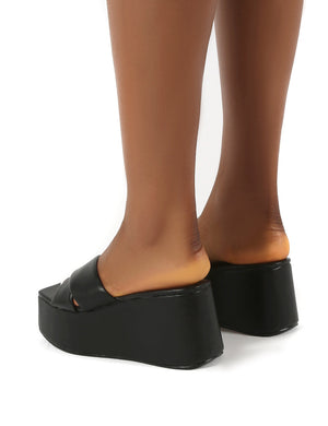 Elevate Black PU Flatform Sole Cross Strap Sandals