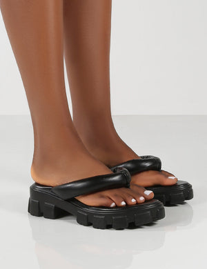 State Black Chunky Sole Thong Strap Sandals