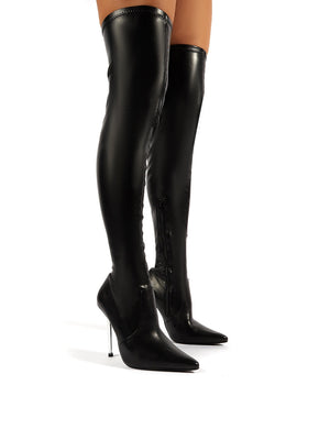 Gia Black PU Stiletto Heeled Over the Knee Boots