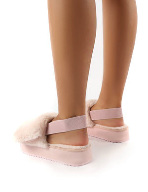 Funky Light Pink Platform Chunky Sole Velcro Strap Slippers