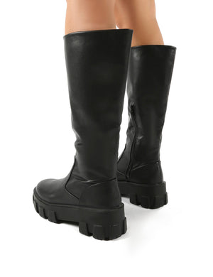 Karma Black Matte Chunky Sole Knee High Boots