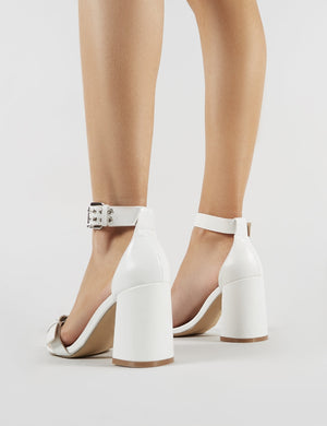 Thunder Block Heels in White PU