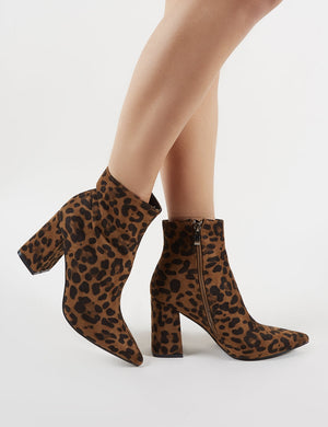 Empire Pointed Toe Ankle Boots in Leopard Print