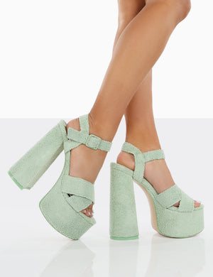 Content Mint Towelling Chunky Platform Sandal High Heels