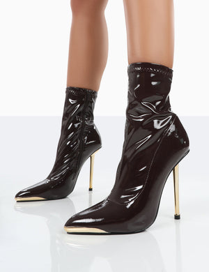 Player Choc Patent Stiletto Heel Ankle boots