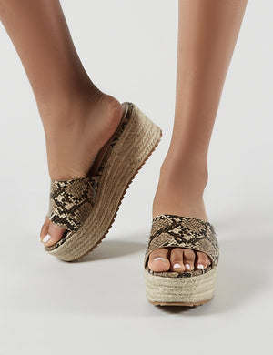 Cami Flatform Espadrille Sliders in Snakeskin