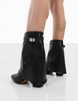Fyre Black Pointed Toe Heeled Ankle Boots