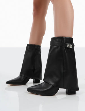 Fyre Black Pointed Toe Heeled Ankle Boots