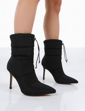 Kenza x Public Desire Reset Black Nylon Padded Heeled Ankle Boots