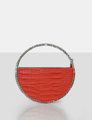 The Alessia Orange Circle Diamante Mini Handbag