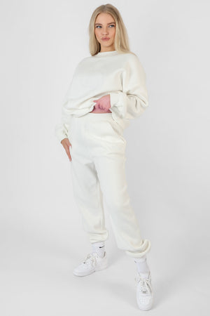 Tonal Embroidery Joggers Ecru