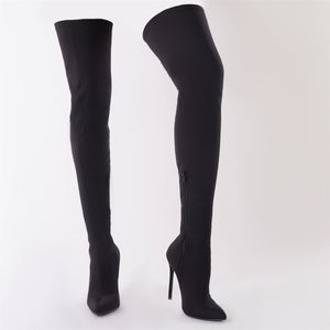 Darin' Over The Knee Boots in Black Stretch