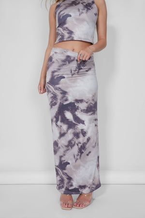 Public Desire V Front Maxi Skirt Co-ord in Brown Print