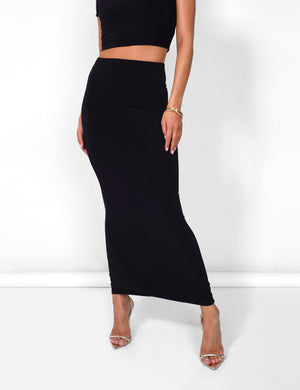 Kaiia Slinky Maxi Skirt Co-ord in Black