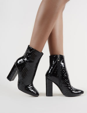 Presley Ankle Boots in Black Croc