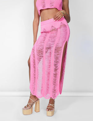 Ladder Detail Maxi Skirt Pink