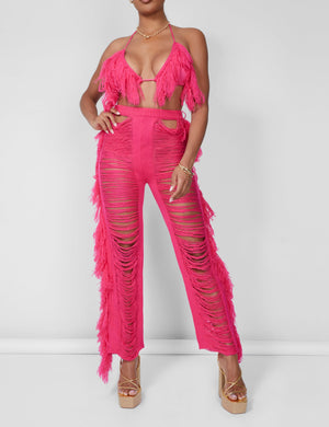 Fringe Trousers Hot Pink