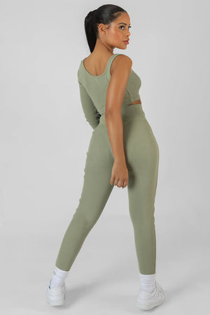 Drawstring Waist Kaiia Sport Leggings Khaki