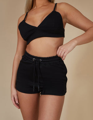 Triangle Ribbed Bralet Black