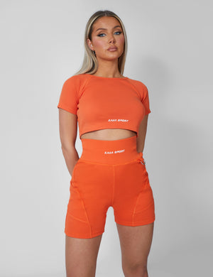 Ribbed Cropped Kaiia Sport T-Shirt Sunset Orange