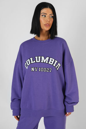 Oversized Columbia Slogan Sweatshirt Purple