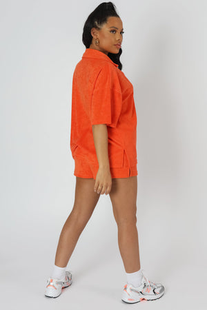 Oversized Short Sleeve Towelling Shirt Orange
