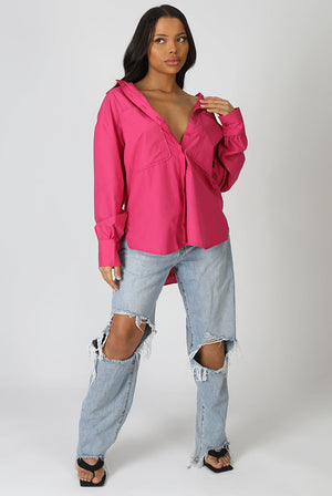 Oversized Pocket Poplin Shirt Pink