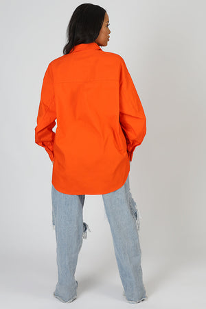 Oversized Pocket Poplin Shirt Orange