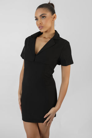 Cropped Layer Blazer Mini Dress Black
