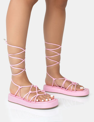 Babygirl Baby Pink Flatform Lace Up Sandals