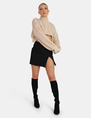 Split Front Mini Skirt Black